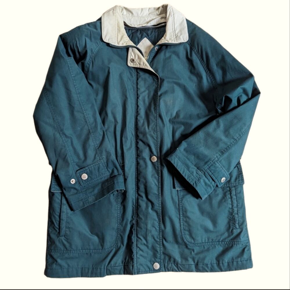 Vintage London Fog Mid Weight Warm Dark Green Full Zip/Snap Utility Coat Jacket